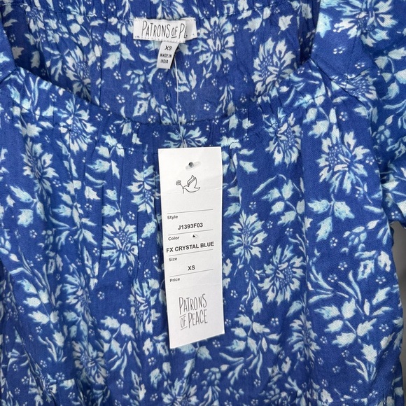 NWT Patrons of Peace Blue Floral Long Sleeve Mini Dress - Picture 7 of 8